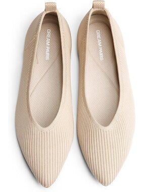 Dream Pairs Women's Nude Pointed Toe Knit Ballet Flats Slip On Comfort Shoes